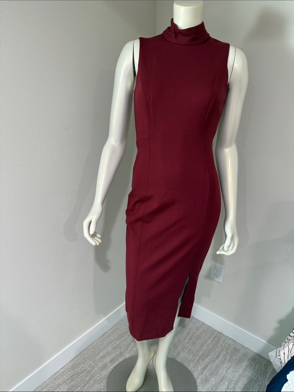 White House Black Market Sleeveless Mock Neck Midi Dress in Wine
